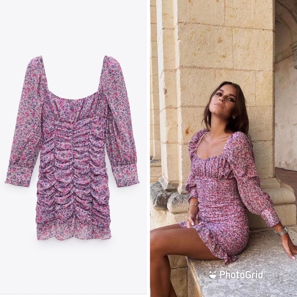 Zara printed draped short bodycon dress M - Picture 2 of 11